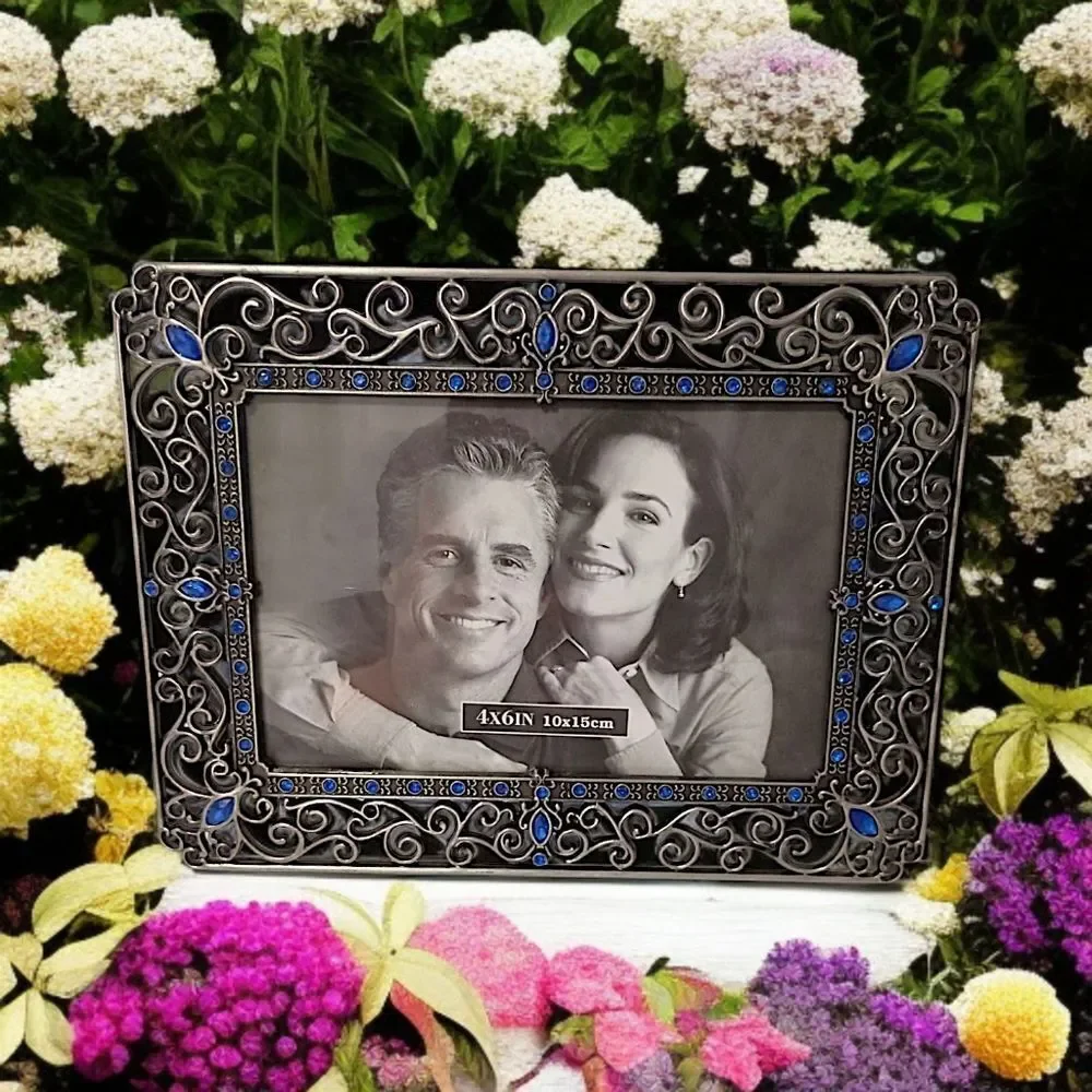 Picture Frame Ornate Metal Jewels Rhinestone Photo 4x6 Silver Tone Fairy Cottage